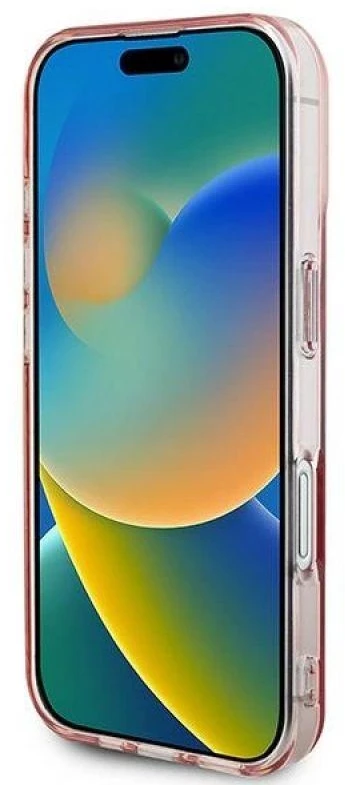 Guess GUHMP16SPFTDTEP Apple iPhone 16 6.1″ rožinės spalvos kietas dėklas IML Rhinestones MagSafe
