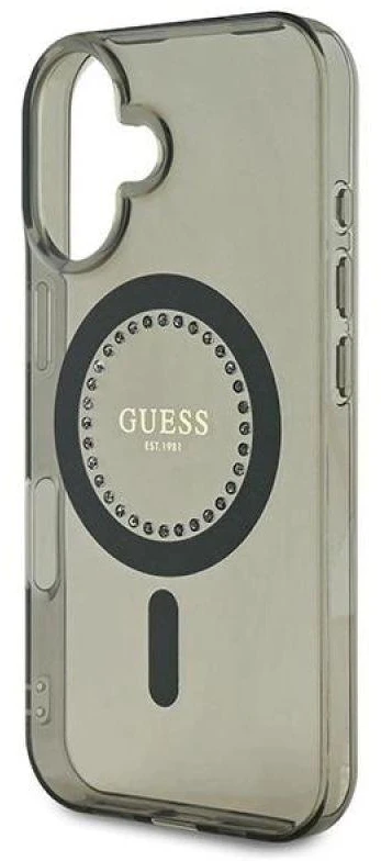 Guess GUHMP16MPFTDTEK Apple iPhone 16 Plus 6.7″ juodos spalvos kietas dėklas IML Rhinestones MagSafe
