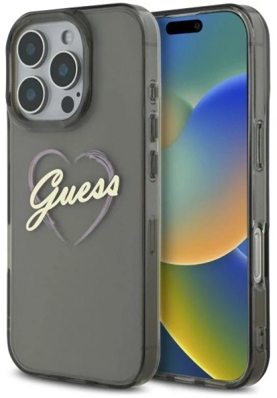 Guess GUHCP16LHCHGSPK Apple iPhone 16 Pro 6.3″ juodos spalvos kietas dėklas IML Heart