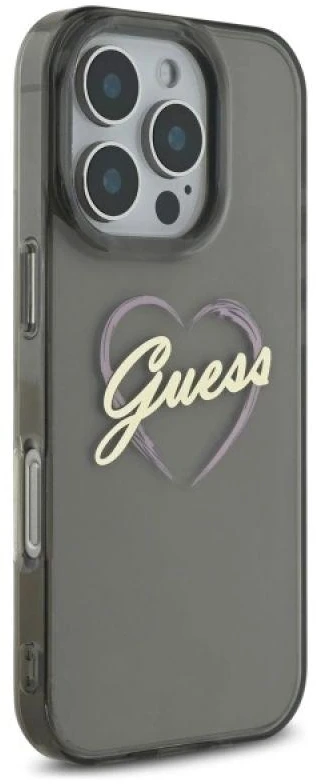 Guess GUHCP16XHCHGSPK Apple iPhone 16 Pro Max 6.9″ juodos spalvos kietas dėklas IML Heart