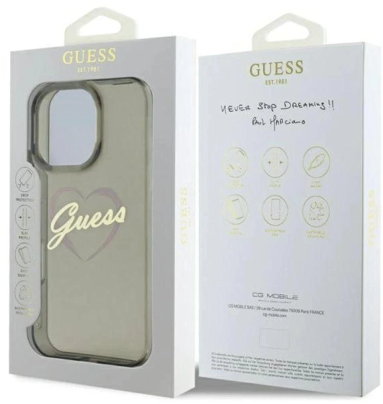 Guess GUHCP16XHCHGSPK Apple iPhone 16 Pro Max 6.9″ juodos spalvos kietas dėklas IML Heart