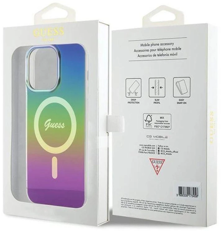 Guess GUHMP15LHITSK Apple iPhone 15 Pro 6.1″ rainbow kietas dėklas IML Iridescent MagSafe