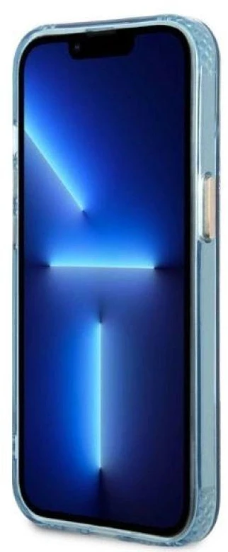 Guess GUHMP13MHTCMB Apple iPhone 13 / 14 / 15 6.1″ mėlynas kietas dėklas Gold Outline Translucent MagSaf