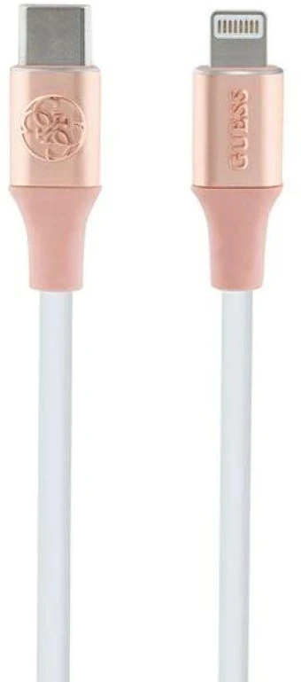 Guess GUCLLALRGDP USB-C laidas - Lightning 1.5m greito įkrovimo rožinis su reljefiniu logotipu