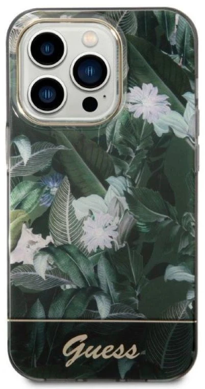 Guess GUHCP14XHGJGHA Apple iPhone 14 Pro Max 6,7″ žalias kietas dėklas Jungle Collection