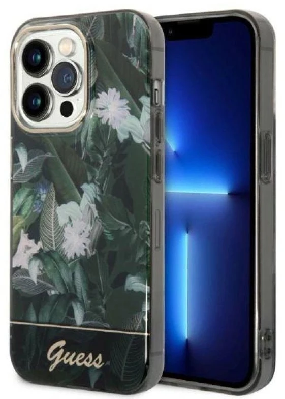 Guess GUHCP14XHGJGHA Apple iPhone 14 Pro Max 6,7″ žalias kietas dėklas Jungle Collection