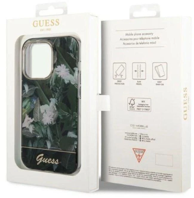Guess GUHCP14XHGJGHA Apple iPhone 14 Pro Max 6,7″ žalias kietas dėklas Jungle Collection