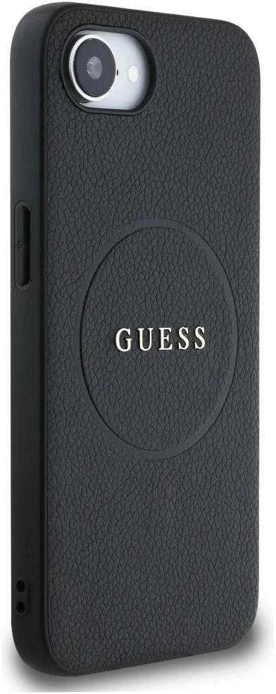 GUESS dėklas skirtas Apple iPhone 16e (SE 4 2025) suderinamas su MagSafe GUHMPSE4PGHSMMK (PU Grained Gold Ring) juodos spalvos