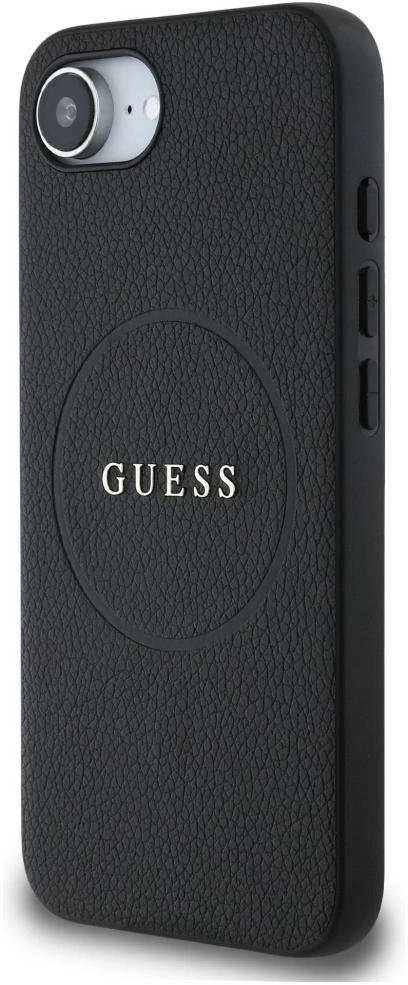 GUESS dėklas skirtas Apple iPhone 16e (SE 4 2025) suderinamas su MagSafe GUHMPSE4PGHSMMK (PU Grained Gold Ring) juodos spalvos