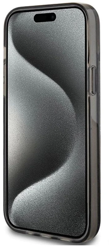 Guess GUHCP15MLFCSEGK Apple iPhone 15 Plus /14 Plus 6.7″ juodos spalvos kietas dėklas Liquid Glitter Gold Stripes