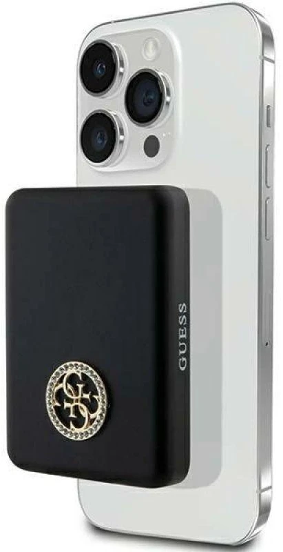 „Guess“ indukcinė išorinė baterija 5W GUPBM3AL4DMK 3000mAh juodos spalvos „MagSafe 4G“ su metaliniu logotipu