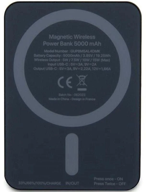 Guess MagSafe 4G indukcinis maitinimo blokelis su metaliniu logotipu ir kristalais, 15W 5000mAh – juodas