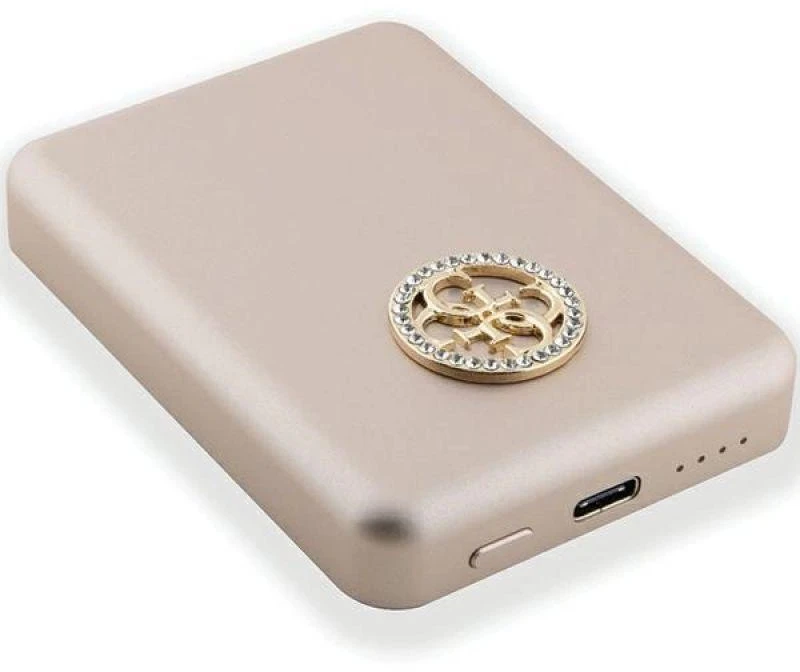 „Guess“ indukcinė išorinė baterija 15W GUPBM5AL4DMD 5000mAh aukso spalvos „MagSafe 4G“ su metaliniu logotipu