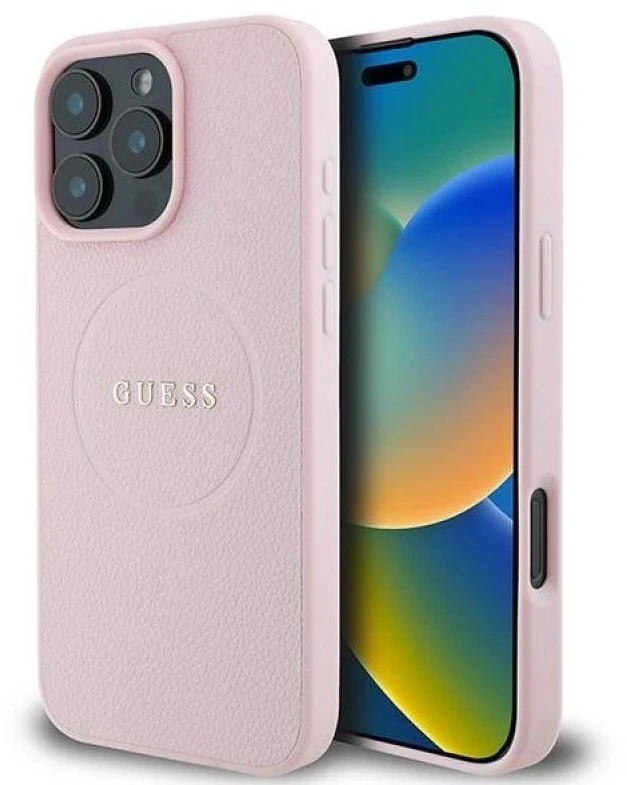 Guess GUHMP15XPGHSMMP Apple iPhone 15 Pro Max 6.7″ rožinės spalvos kietas dėklas Grained Ring MagSafe