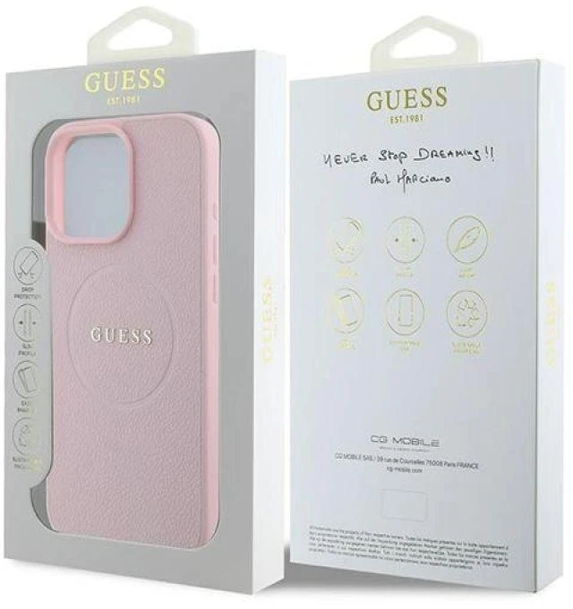 Guess GUHMP15XPGHSMMP Apple iPhone 15 Pro Max 6.7″ rožinės spalvos kietas dėklas Grained Ring MagSafe