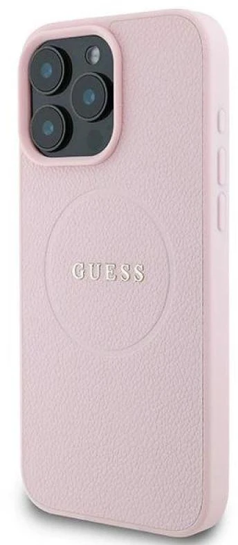 Guess GUHMP15XPGHSMMP Apple iPhone 15 Pro Max 6.7″ rožinės spalvos kietas dėklas Grained Ring MagSafe