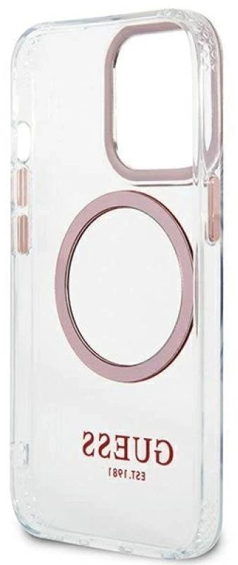 Guess GUHMP13LHTRMP Apple iPhone 13 Pro / 13 6,1″ rožinės spalvos kietas dėklas Metal Outline Magsafe
