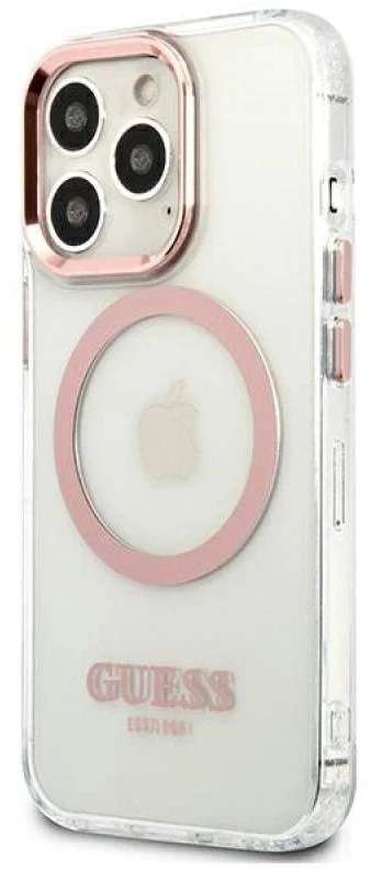 Guess GUHMP13LHTRMP Apple iPhone 13 Pro / 13 6,1″ rožinės spalvos kietas dėklas Metal Outline Magsafe