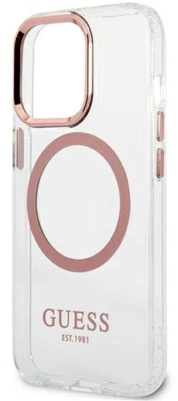 Guess GUHMP13LHTRMP Apple iPhone 13 Pro / 13 6,1″ rožinės spalvos kietas dėklas Metal Outline Magsafe