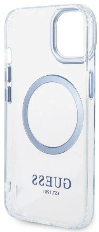 Guess GUHMP14MHTRMB Apple iPhone 14 Plus / 15 Plus 6.7″ mėlynas kietas dėklas Metal Outline Magsafe