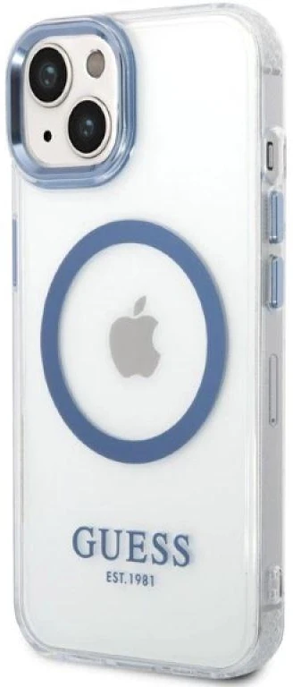 Guess GUHMP14MHTRMB Apple iPhone 14 Plus / 15 Plus 6.7″ mėlynas kietas dėklas Metal Outline Magsafe