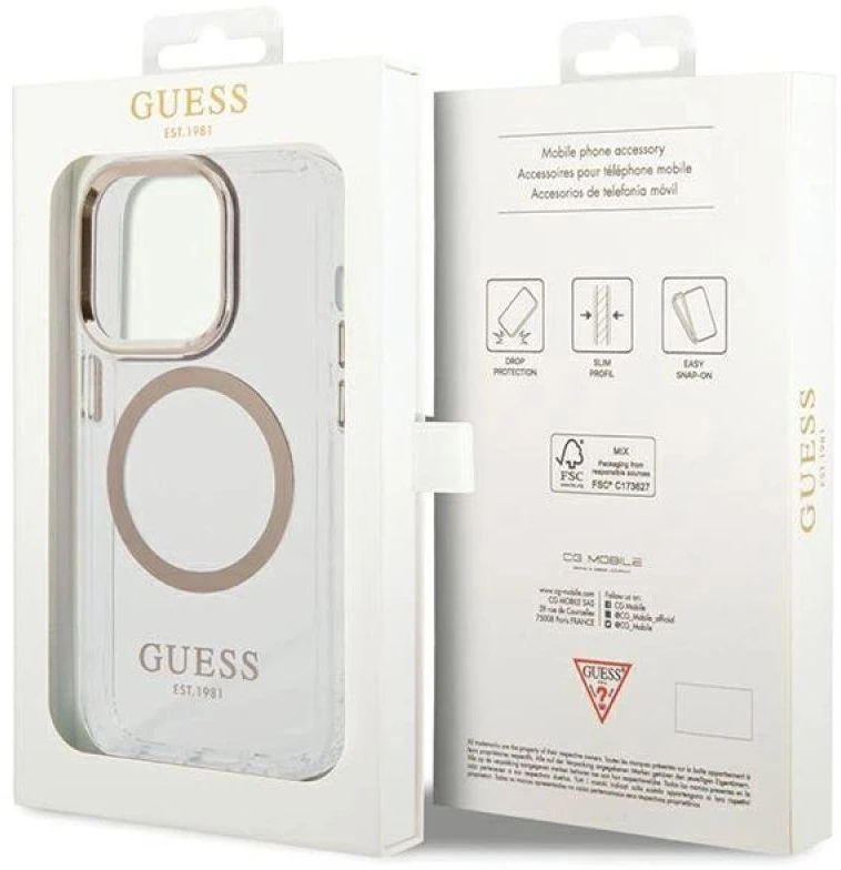 Guess dėklas, skirtas iPhone 15 6,1 GUHMP15SHTRMD auksinis HC Magsafe Metal Outline