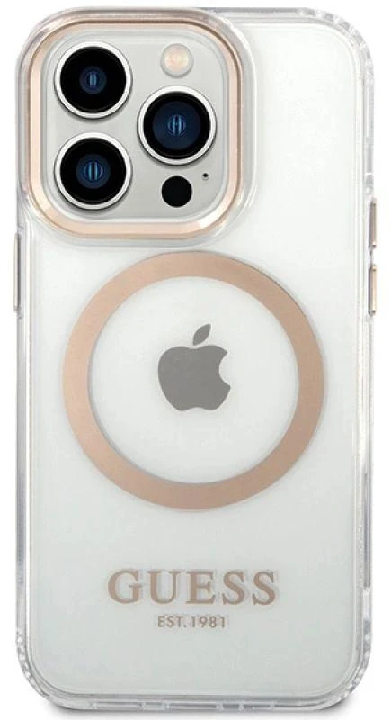 Guess dėklas, skirtas iPhone 15 6,1 GUHMP15SHTRMD auksinis HC Magsafe Metal Outline