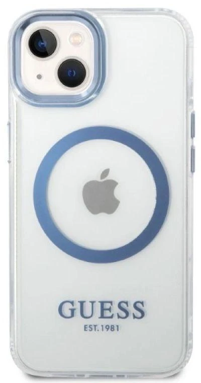 Guess GUHMP14MHTRMB Apple iPhone 14 Plus / 15 Plus 6.7″ mėlynas kietas dėklas Metal Outline Magsafe