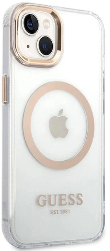 Guess dėklas, skirtas iPhone 15 Plus 6,7 GUHMP15MHTRMD auksinis HC Magsafe Metal Outline
