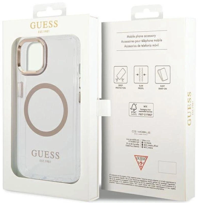 Guess dėklas, skirtas iPhone 15 Plus 6,7 GUHMP15MHTRMD auksinis HC Magsafe Metal Outline