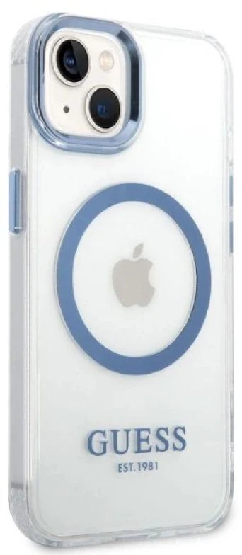 Guess GUHMP14MHTRMB Apple iPhone 14 Plus / 15 Plus 6.7″ mėlynas kietas dėklas Metal Outline Magsafe