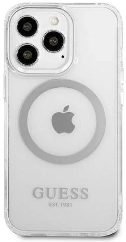 Guess GUHMP13LHTRMS Apple iPhone 13 Pro / 13 6,1″ sidabrinis kietas dėklas Metal Outline Magsafe