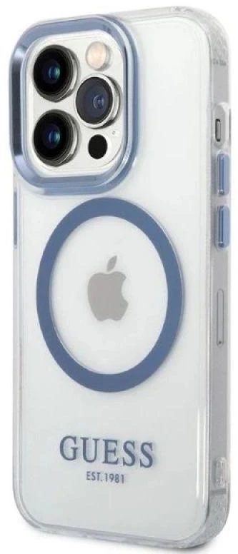 Guess GUHMP14LHTRMB Apple iPhone 14 Pro 6,1″ mėlynas kietas dėklas Metal Outline Magsafe