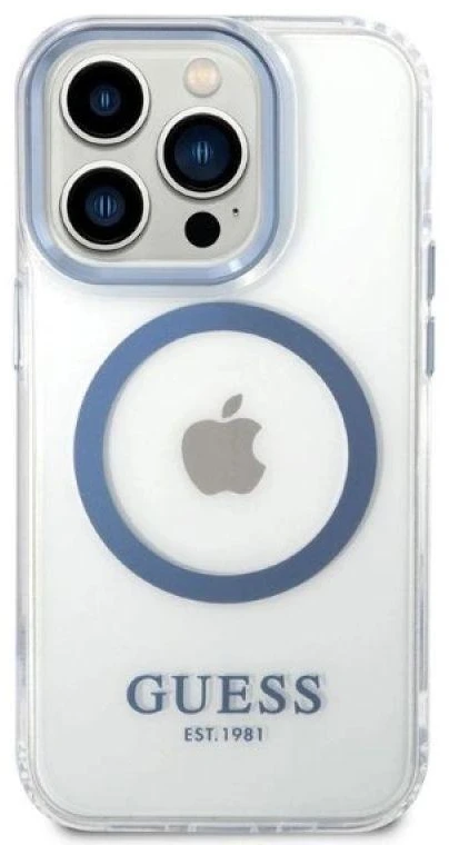 Guess GUHMP14LHTRMB Apple iPhone 14 Pro 6,1″ mėlynas kietas dėklas Metal Outline Magsafe