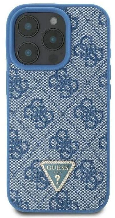 Guess GUHCP16LP4TDSCPB Apple iPhone 16 Pro 6.3″ mėlynas kietas dėklas Leather Metal Logo Strass Crossbody