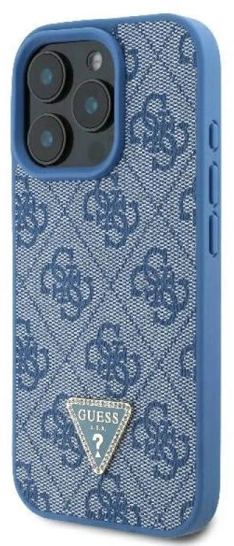 Guess GUHCP16LP4TDSCPB Apple iPhone 16 Pro 6.3″ mėlynas kietas dėklas Leather Metal Logo Strass Crossbody