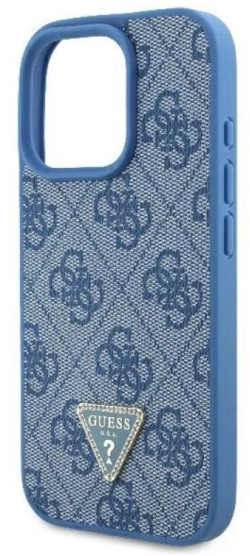 Guess GUHCP16LP4TDSCPB Apple iPhone 16 Pro 6.3″ mėlynas kietas dėklas Leather Metal Logo Strass Crossbody