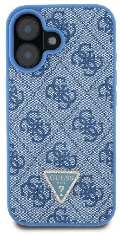 Guess GUHCP16SP4TDSCPB Apple iPhone 16 6.1″ mėlynas kietas dėklas Leather Metal Logo Strass Crossbody
