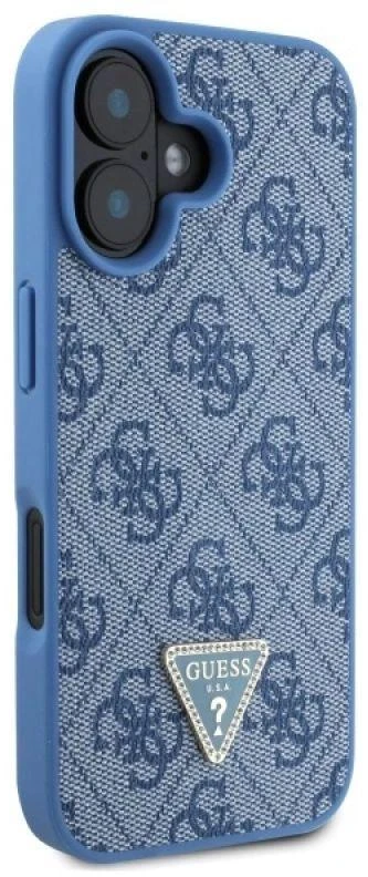 Guess GUHCP16SP4TDSCPB Apple iPhone 16 6.1″ mėlynas kietas dėklas Leather Metal Logo Strass Crossbody