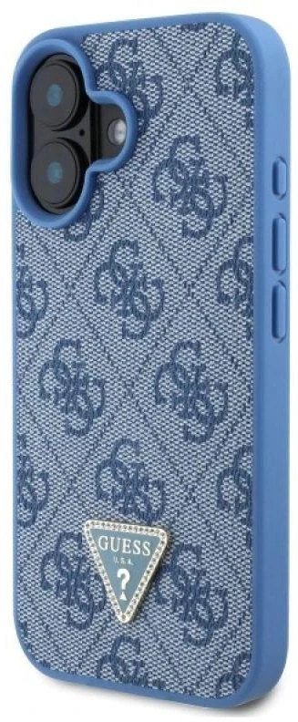 Guess GUHCP16SP4TDSCPB Apple iPhone 16 6.1″ mėlynas kietas dėklas Leather Metal Logo Strass Crossbody