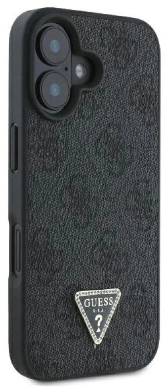 Guess GUHCP16SP4TDSCPK Apple iPhone 16 6.1″ juodos spalvos kietas dėklas Leather Metal Logo Strass Crossbody