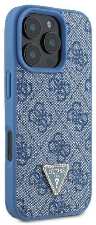 Guess GUHCP16LP4TDSCPB Apple iPhone 16 Pro 6.3″ mėlynas kietas dėklas Leather Metal Logo Strass Crossbody