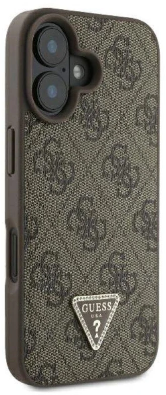 Apple iPhone 16 Guess Leather Metal Logo Strass Crossbody + Dirželis (GUHCP16SP4TDSCPW) dėklas telefonui rudos spalvos