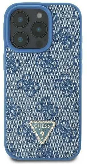 Guess GUHCP16SP4TDSCPB Apple iPhone 16 6.1″ mėlynas kietas dėklas Leather Metal Logo Strass Crossbody