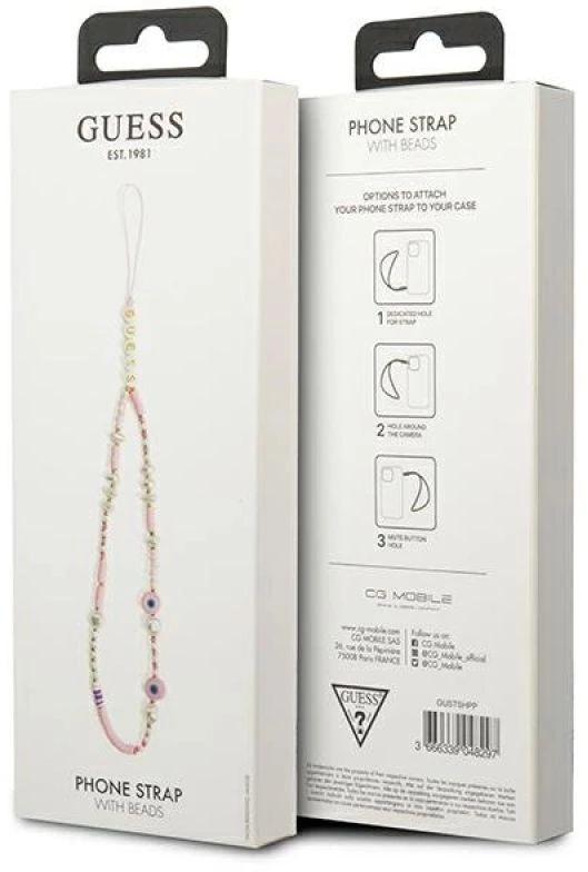 Guess virvelė telefonui GUSTSHPP rožinės spalvos Beads Shell