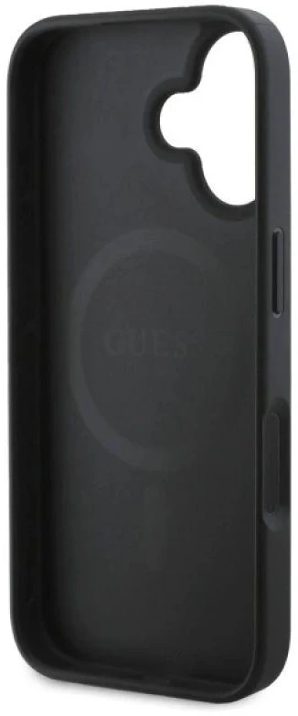 Guess GUHMP16SPGPYSK Apple iPhone 16 6.1″ juodos spalvos kietas dėklas Peony Script MagSafe