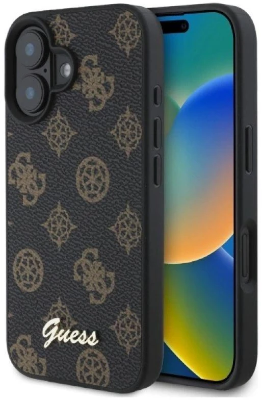 Guess GUHMP16SPGPYSK Apple iPhone 16 6.1″ juodos spalvos kietas dėklas Peony Script MagSafe