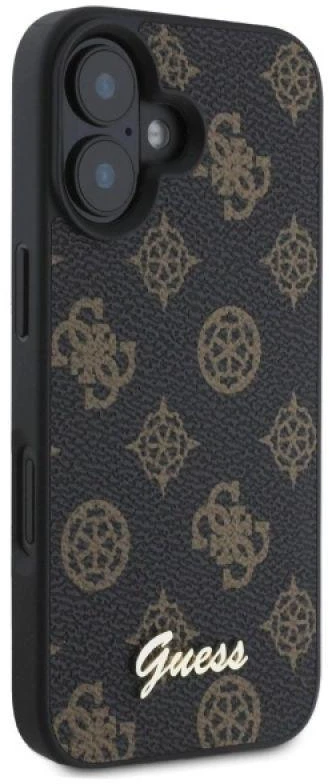 Guess GUHMP16SPGPYSK Apple iPhone 16 6.1″ juodos spalvos kietas dėklas Peony Script MagSafe