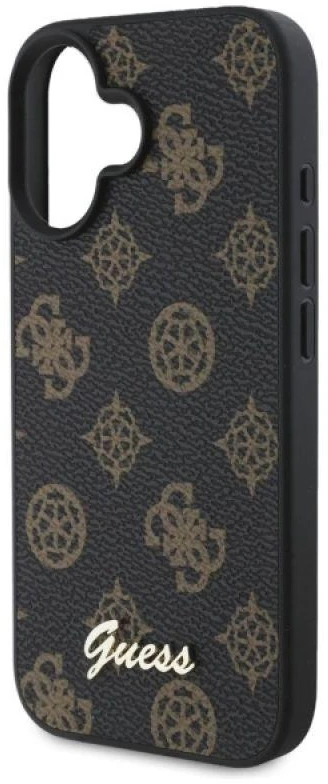 Guess GUHMP16SPGPYSK Apple iPhone 16 6.1″ juodos spalvos kietas dėklas Peony Script MagSafe