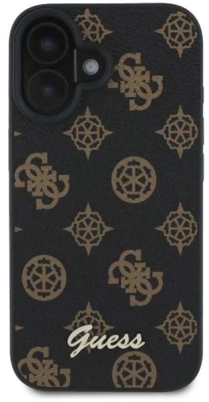 Guess GUHMP16SPGPYSK Apple iPhone 16 6.1″ juodos spalvos kietas dėklas Peony Script MagSafe